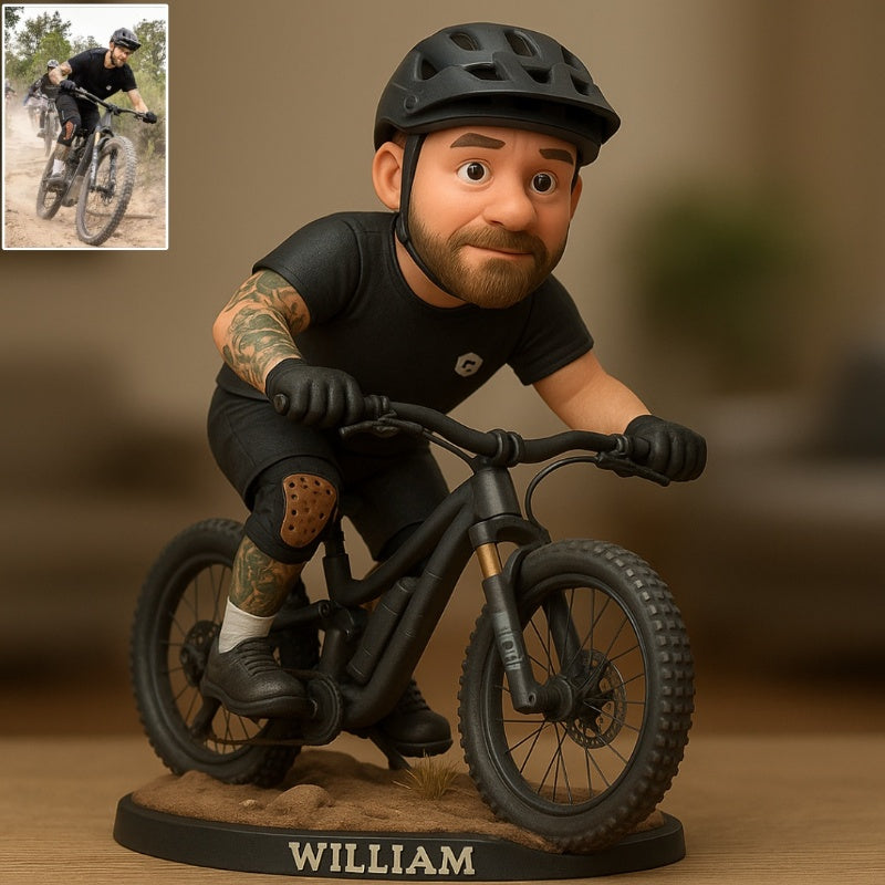 Custom Full-body Mountain Biking Photo Pixar Cartoon Style Acrylic Plaque
