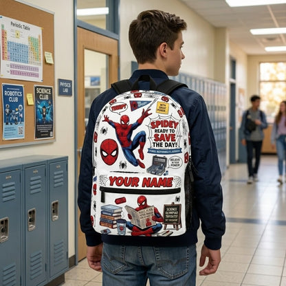 Personalized Superhero Spider School Backpack – Custom Name Comic Web Book Bag