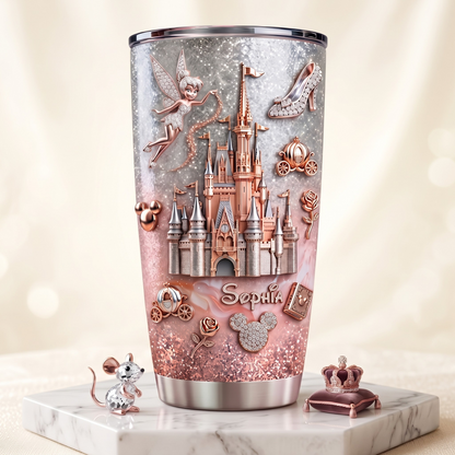 Personalize Pink Magic Castle Tumbler - Custom Name Starry Tumbler