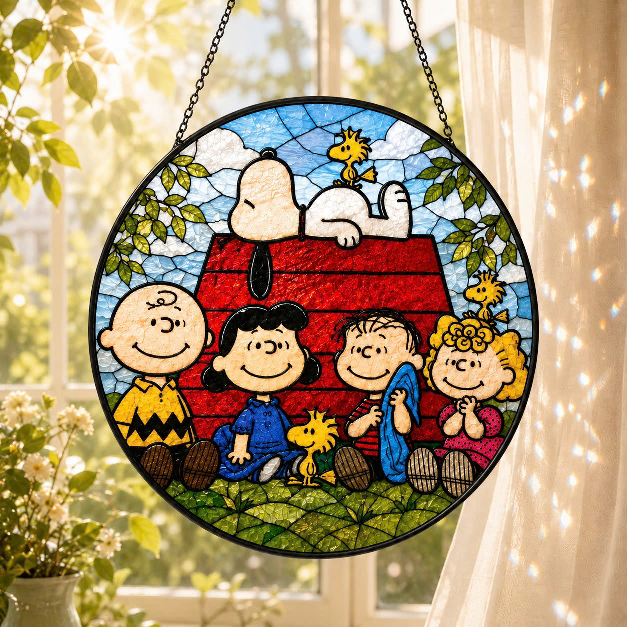 Cartoon Friends Stained Glass Window Hanging - Personalized Gift