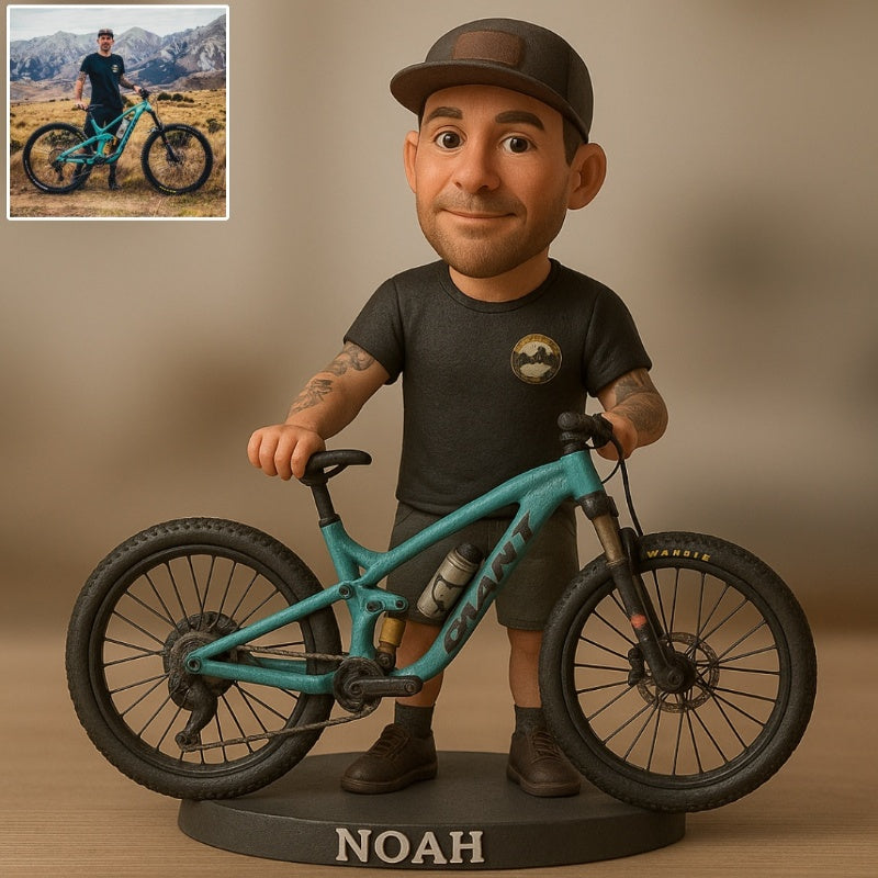 Custom Full-body Mountain Biking Photo Pixar Cartoon Style Acrylic Plaque