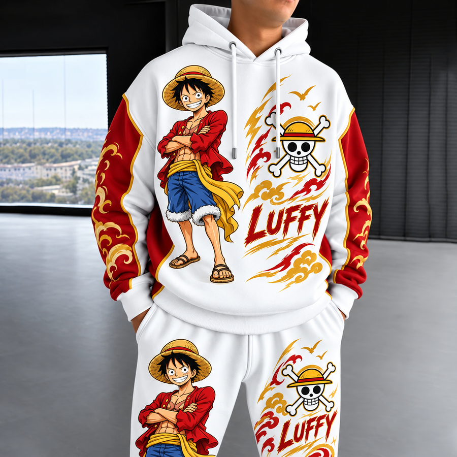Straw Hat Adventure Hoodie & Sweatpants Set – Anime Pirate Tracksuit Outfit