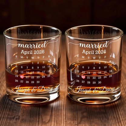 Personalized Married Date Whiskey Glass – Custom Couple Names Anniversary Gift