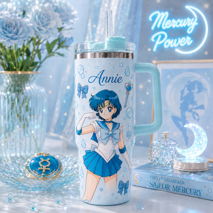 Personalized Moon Girl Travel Mug - Personalized Magical Girl Anime Tumbler with Handle