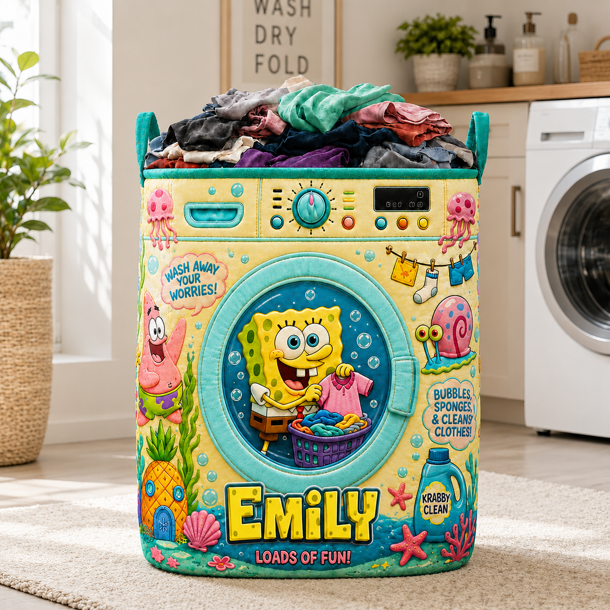 Personalized Ocean Friends Storage Basket - Custom Name Funny Quilt Laundry Basket