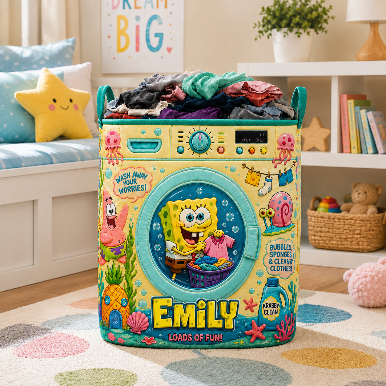 Personalized Ocean Friends Storage Basket - Custom Name Funny Quilt Laundry Basket