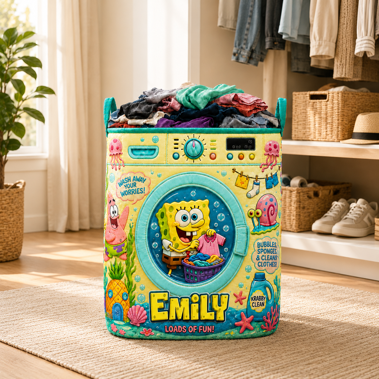 Personalized Ocean Friends Storage Basket - Custom Name Funny Quilt Laundry Basket