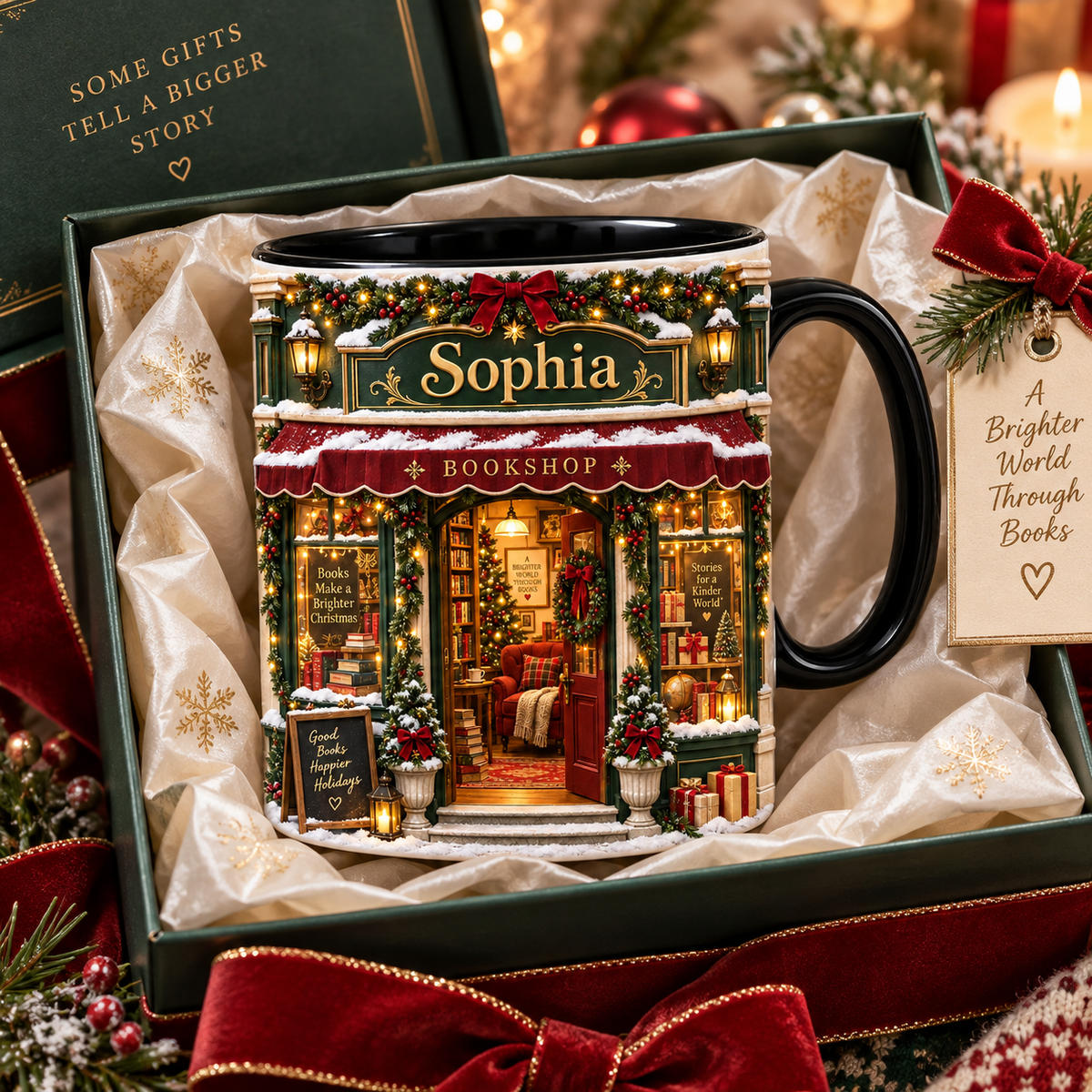 Personalized Christmas Bookstore Mug – Gift For Book Lovers Coffee Cup