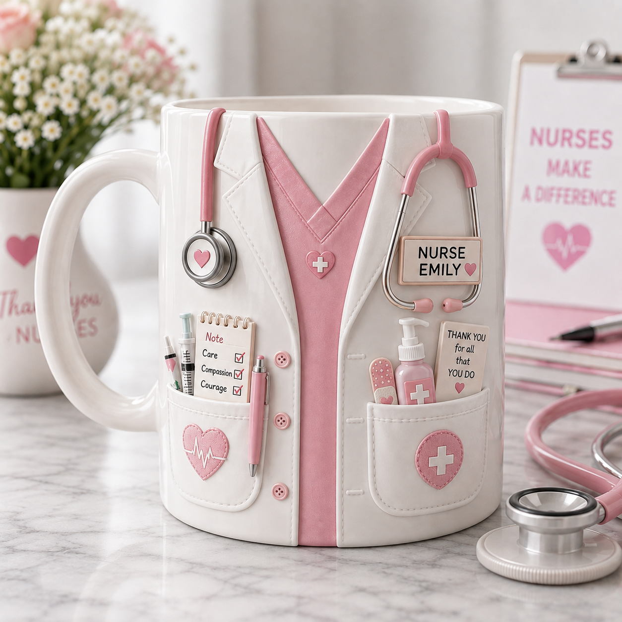 Personalized Pink Nurse Mug – Custom Name Nurse Coffee Cup Appreciation Gift