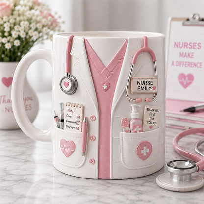 Personalized Pink Nurse Mug – Custom Name Nurse Coffee Cup Appreciation Gift