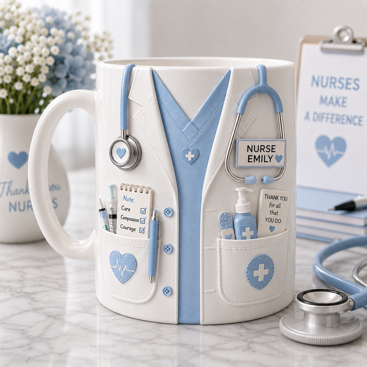 Personalized Blue Nurse Mug – Custom Name Nurse Coffee Cup Appreciation Gift