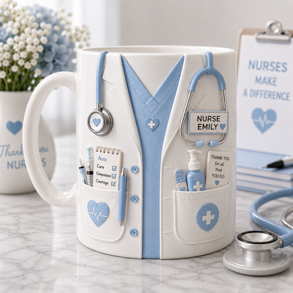 Personalized Blue Nurse Mug – Custom Name Nurse Coffee Cup Appreciation Gift