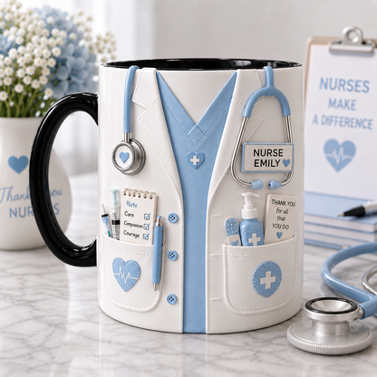 Personalized Blue Nurse Mug – Custom Name Nurse Coffee Cup Appreciation Gift