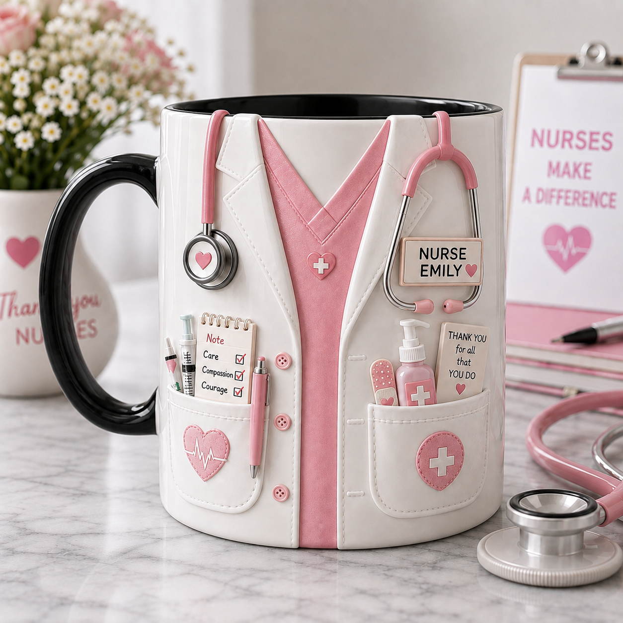 Personalized Pink Nurse Mug – Custom Name Nurse Coffee Cup Appreciation Gift