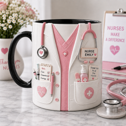 Personalized Pink Nurse Mug – Custom Name Nurse Coffee Cup Appreciation Gift