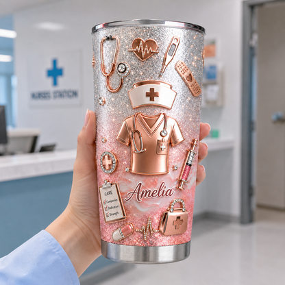 Personalize Pink Nurse Tumbler - Custom Name Nursing Tumbler