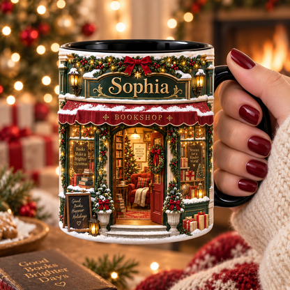 Personalized Christmas Bookstore Mug – Gift For Book Lovers Coffee Cup