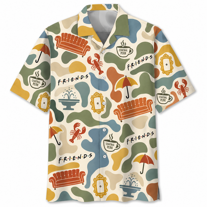 Retro Friends Coffeehouse Hawaiian Shirt - TV Show Inspired Button Up Shirt