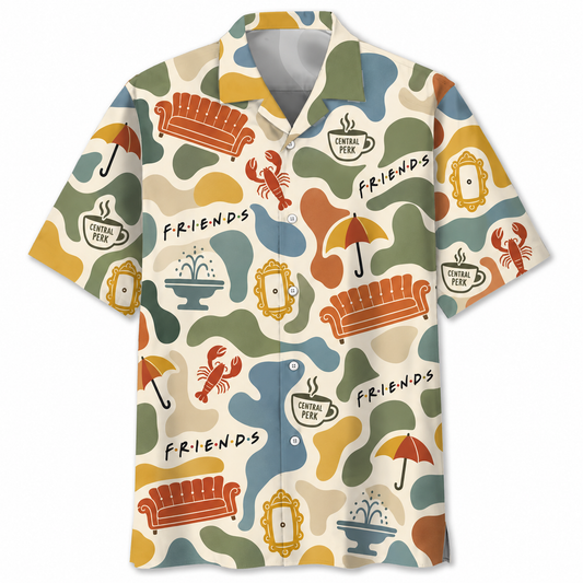 Retro Friends Coffeehouse Hawaiian Shirt - TV Show Inspired Button Up Shirt
