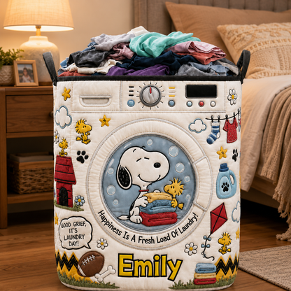 Personalized Cute Puppy Storage Basket - Custom Name Quilt Laundry Basket