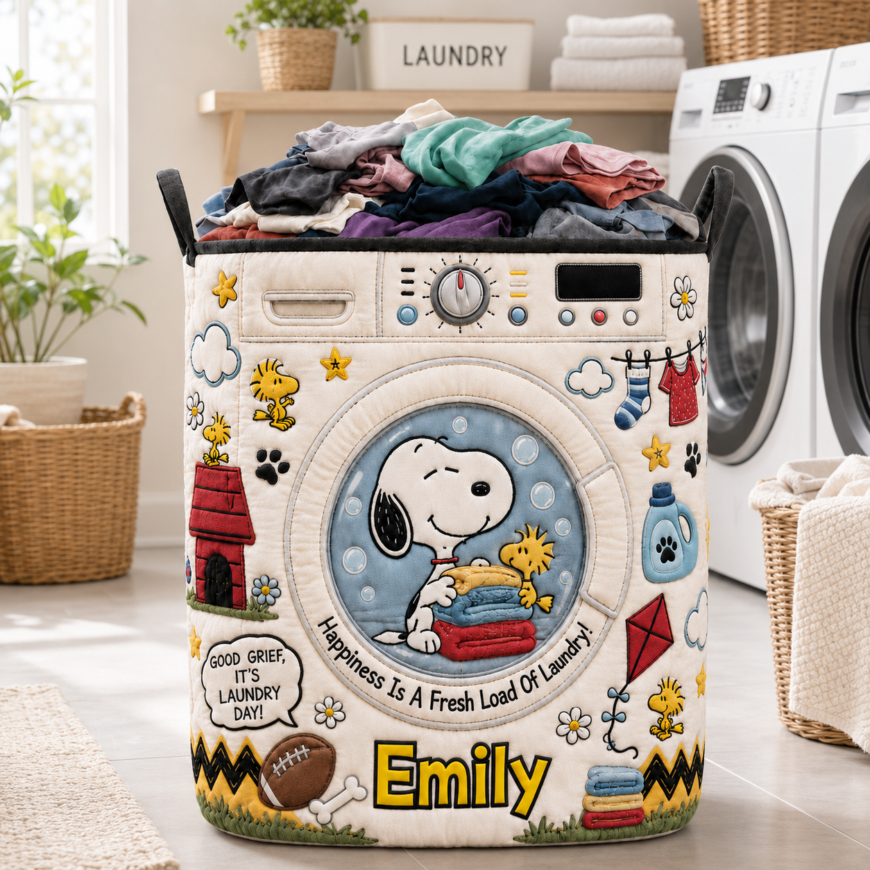 Personalized Cute Puppy Storage Basket - Custom Name Quilt Laundry Basket