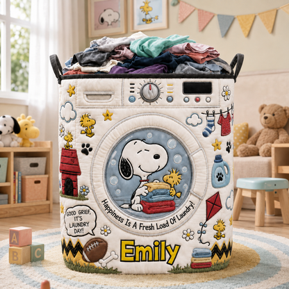 Personalized Cute Puppy Storage Basket - Custom Name Quilt Laundry Basket