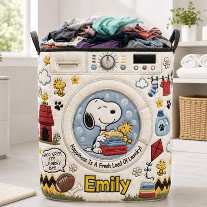 Personalized Cute Puppy Storage Basket - Custom Name Quilt Laundry Basket