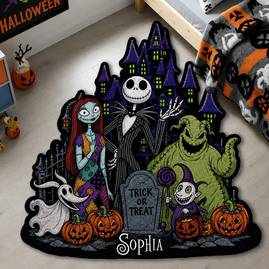 Personalized Nightmares Characters Tufted Rug – Custom Name Halloween Skeletons Doormat/Rug