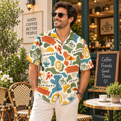 Retro Friends Coffeehouse Hawaiian Shirt - TV Show Inspired Button Up Shirt