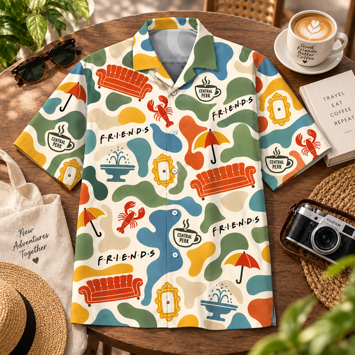 Retro Friends Coffeehouse Hawaiian Shirt - TV Show Inspired Button Up Shirt