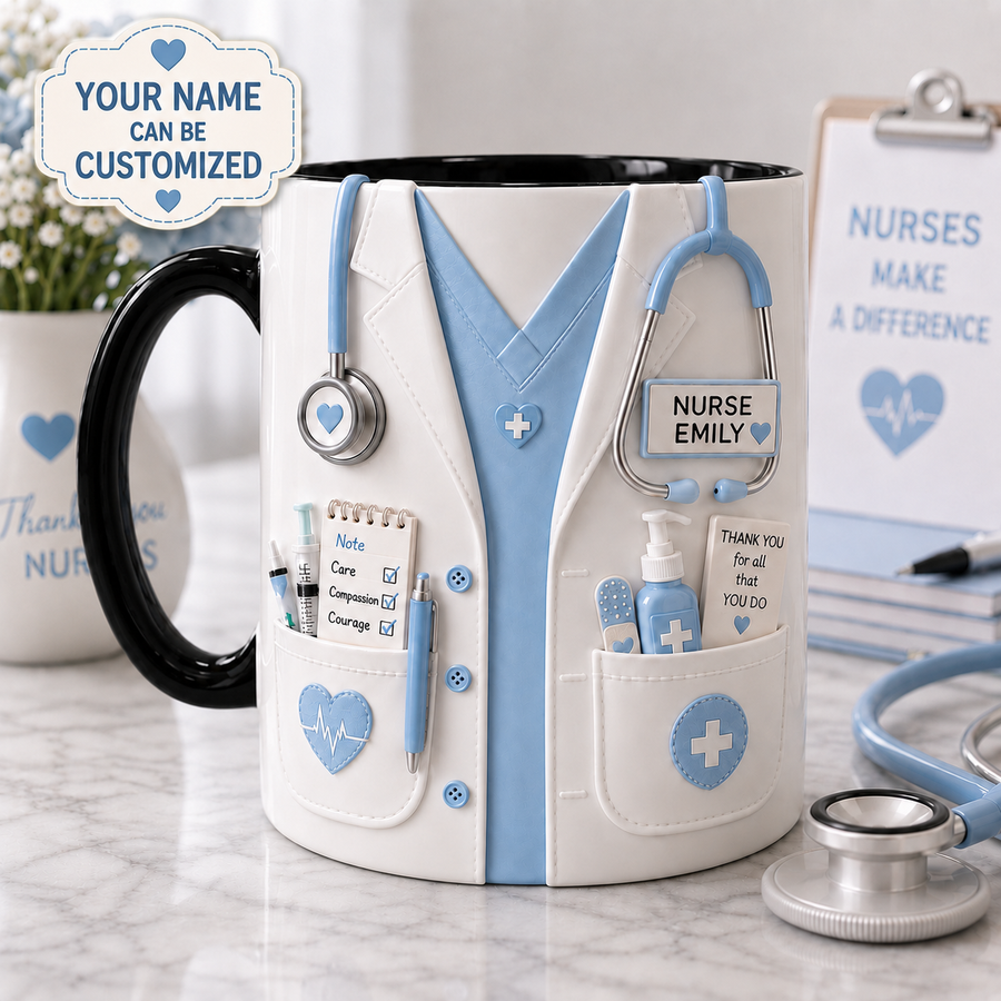 Personalized Blue Nurse Mug – Custom Name Nurse Coffee Cup Appreciation Gift