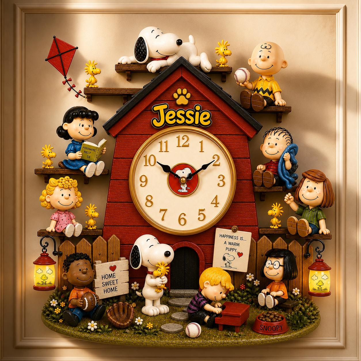 Personalized Classic Comic Friends Wall Clock – Custom Name Puppy & Friends Decor