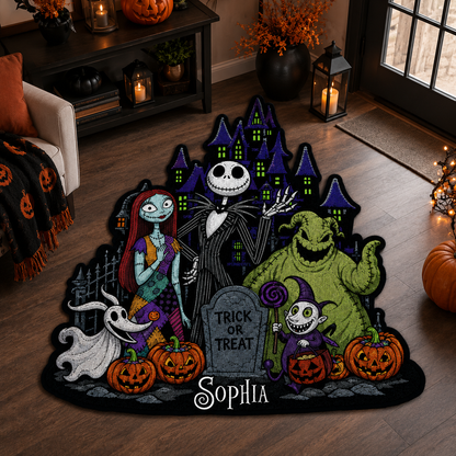 Personalized Nightmares Characters Tufted Rug – Custom Name Halloween Skeletons Doormat/Rug