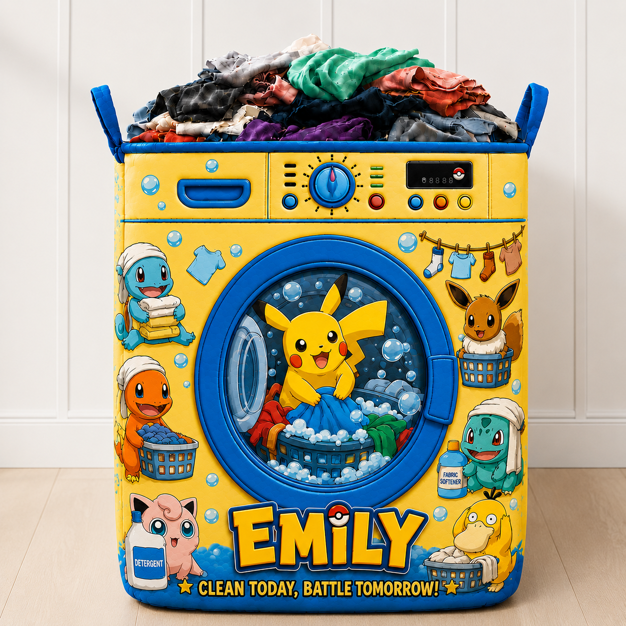 Personalized Cute Creatures Storage Basket - Custom Name Anime Funny Quilt Laundry Basket