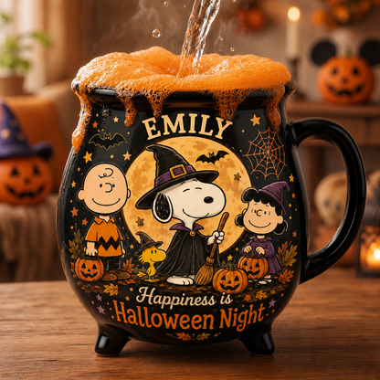 Halloween Comic Friends Cauldron Coffee Mug – Custom Name Halloween Gift