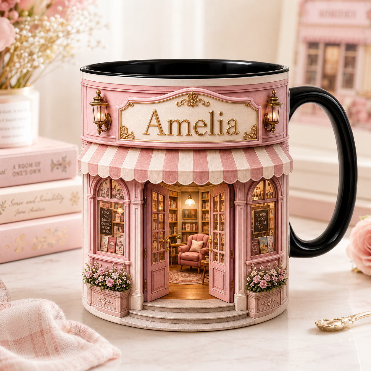 Personalized Book Lover Mug – Custom Bookshop Coffee Mug with Name