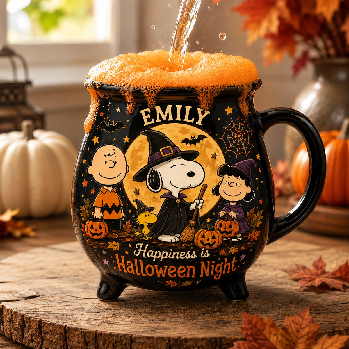Halloween Comic Friends Cauldron Coffee Mug – Custom Name Halloween Gift
