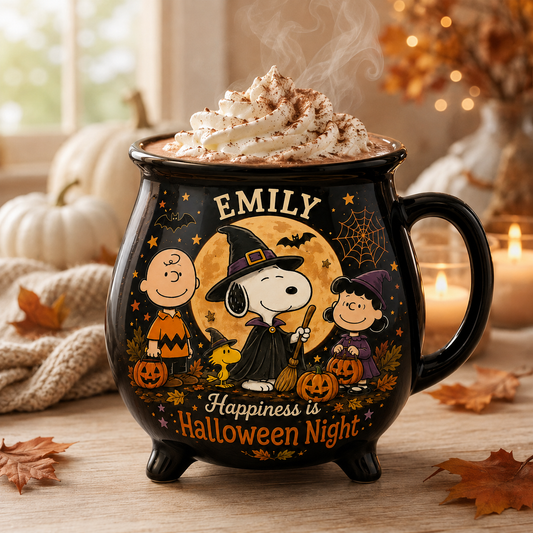 Halloween Comic Friends Cauldron Coffee Mug – Custom Name Halloween Gift