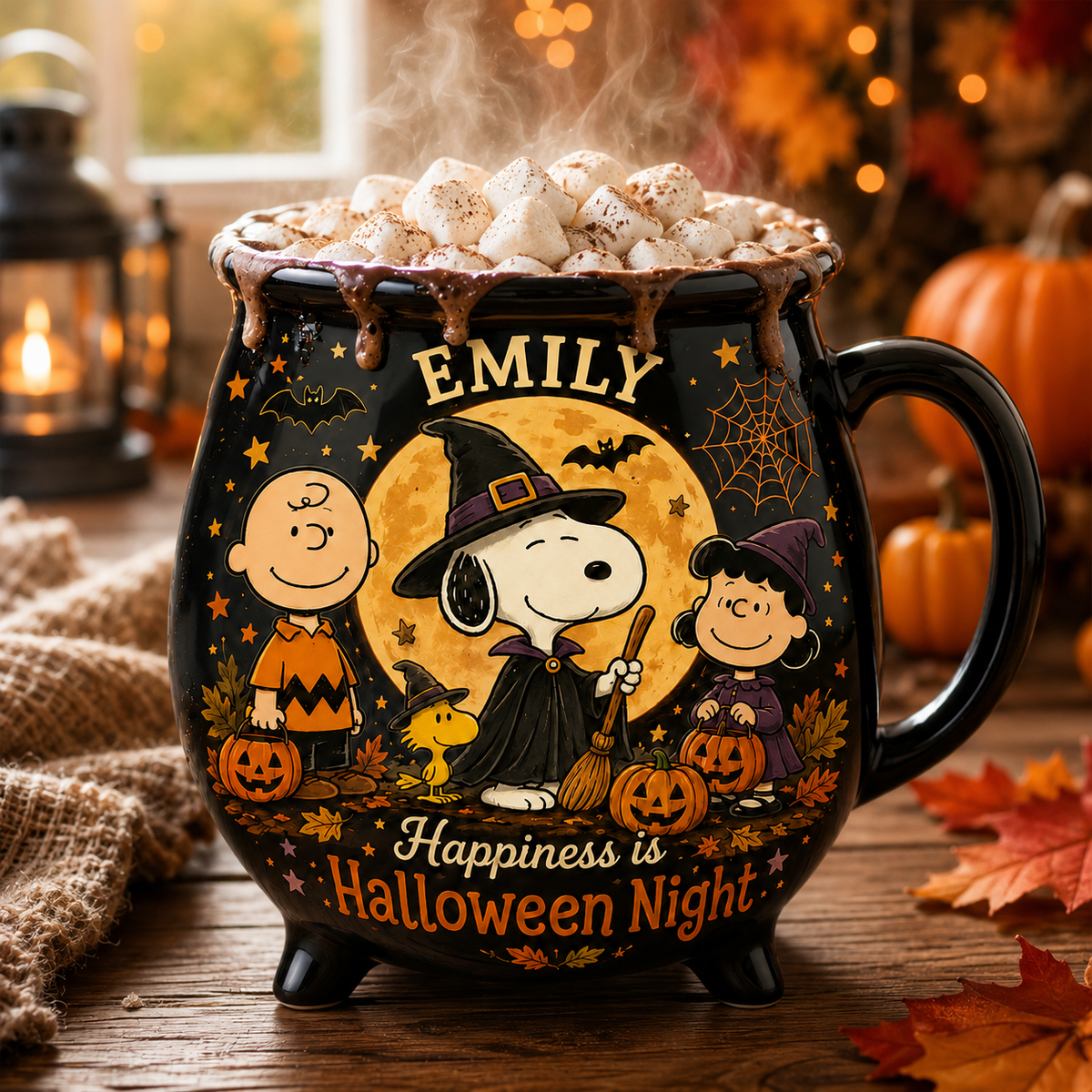 Halloween Comic Friends Cauldron Coffee Mug – Custom Name Halloween Gift