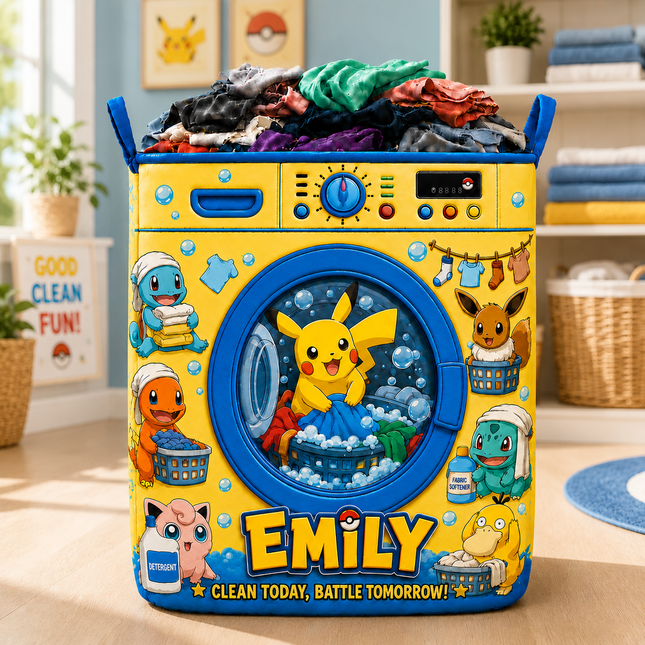 Personalized Cute Creatures Storage Basket - Custom Name Anime Funny Quilt Laundry Basket