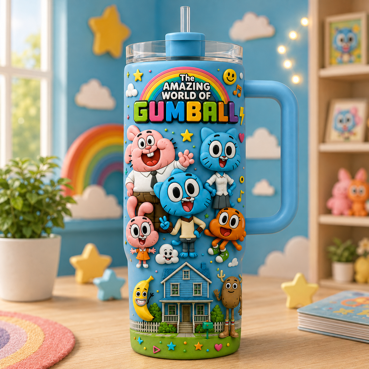Colorful Cartoon Family Tumbler with Handle – Fun Animated Character Tumbler Cute Gift