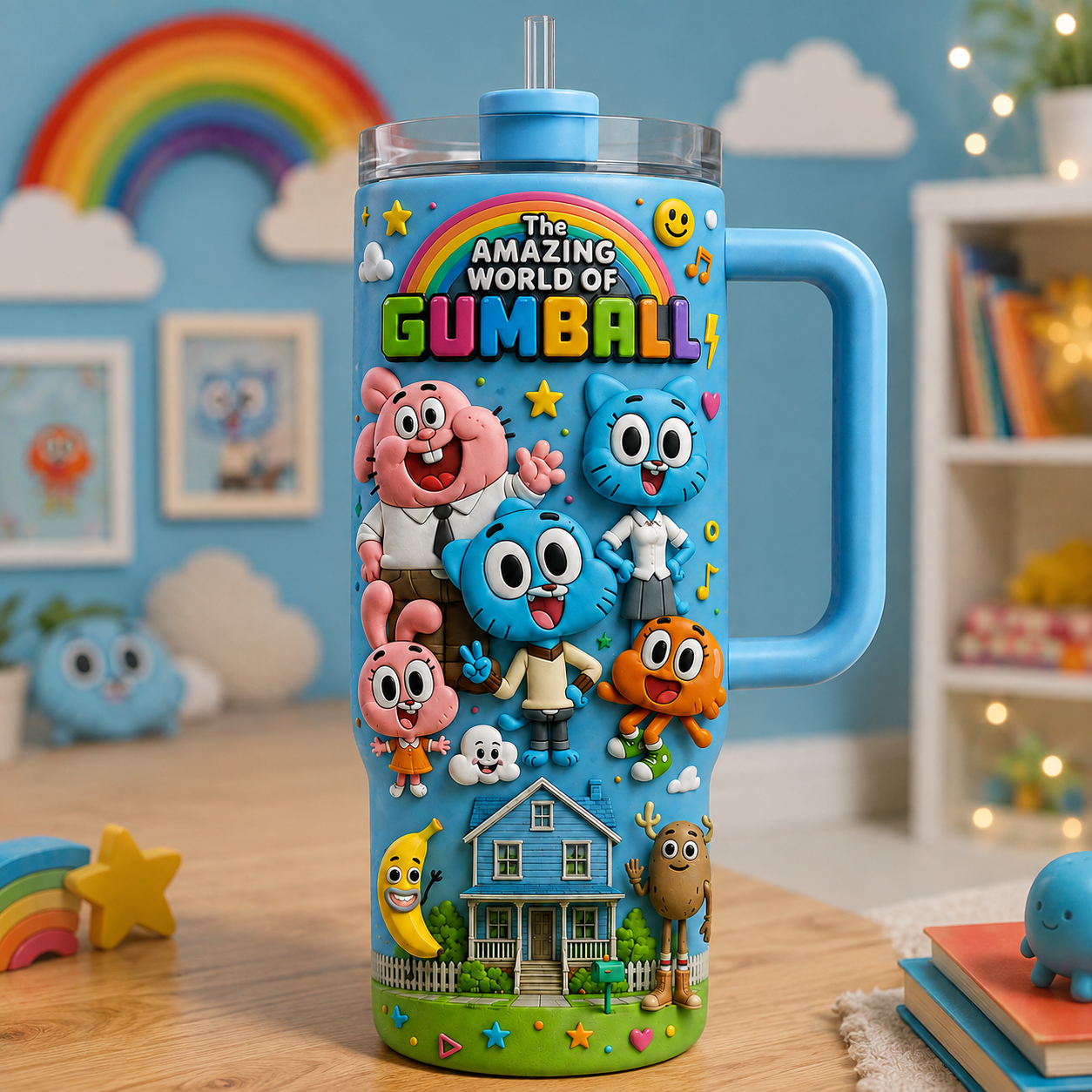 Colorful Cartoon Family Tumbler with Handle – Fun Animated Character Tumbler Cute Gift