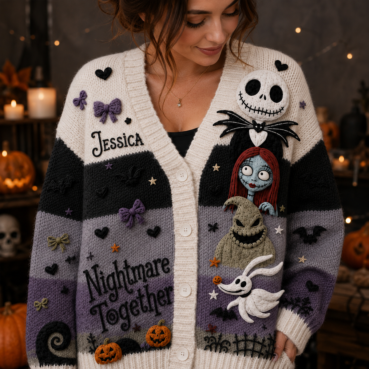 Personalized Halloween Nightmare Friends For Her - Custom Name Cardigan