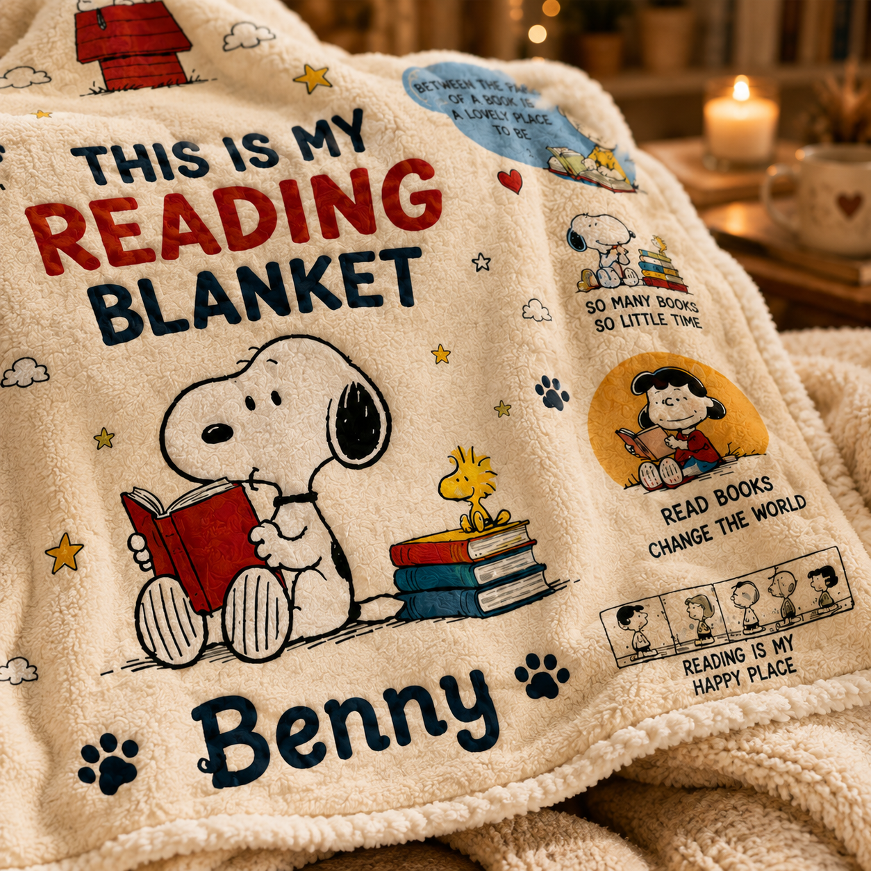Personalized Book Lover Hooded Blanket, Custom Name Cute Dog Blanket, Reader Gift