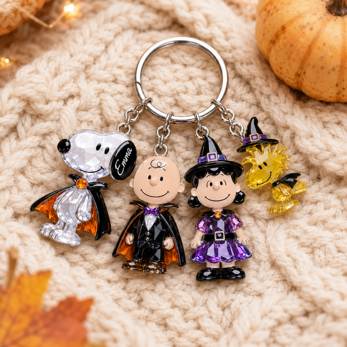 Halloween Comic Friends Keychain - Personalized Puppy Keychain With Charms