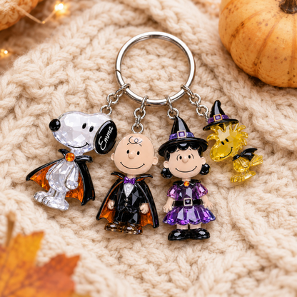 Halloween Comic Friends Keychain - Personalized Puppy Keychain With Charms