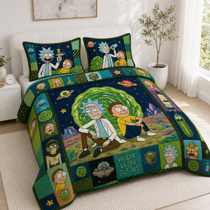 Sci-Fi Portal Adventure Quilt Bedding Set - Cartoon Galaxy Scientist & Sidekick Bedroom Decor