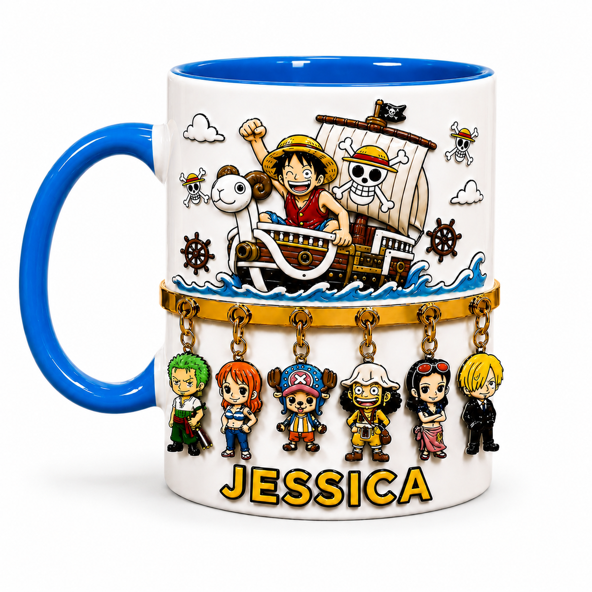 Personalized Straw Hat Anime Mug – Custom Name Pirates Crew Gift