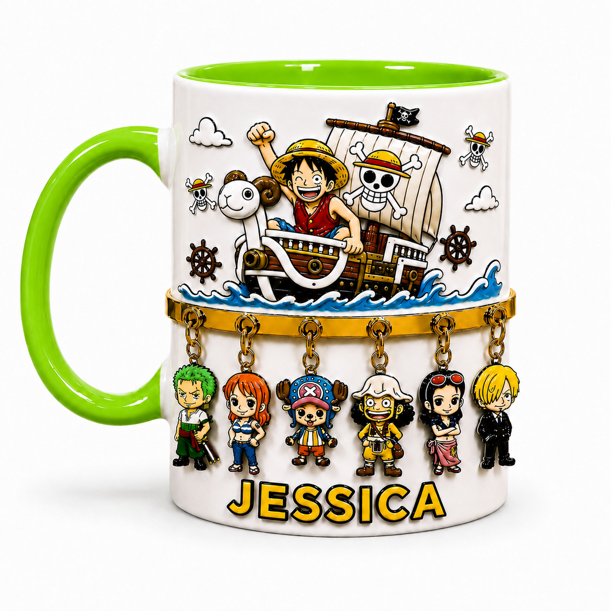 Personalized Straw Hat Anime Mug – Custom Name Pirates Crew Gift