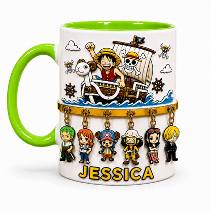 Personalized Straw Hat Anime Mug – Custom Name Pirates Crew Gift
